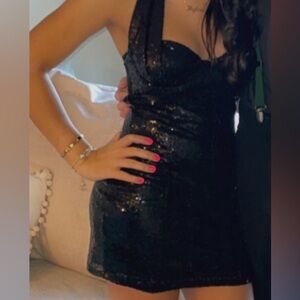Lucy in the Sky- Sequin Halter Bodycon Black dress